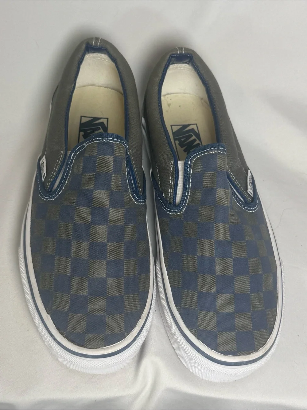 Vans Slip-On Checkerboard Canvas Loafers in Blue and Gray